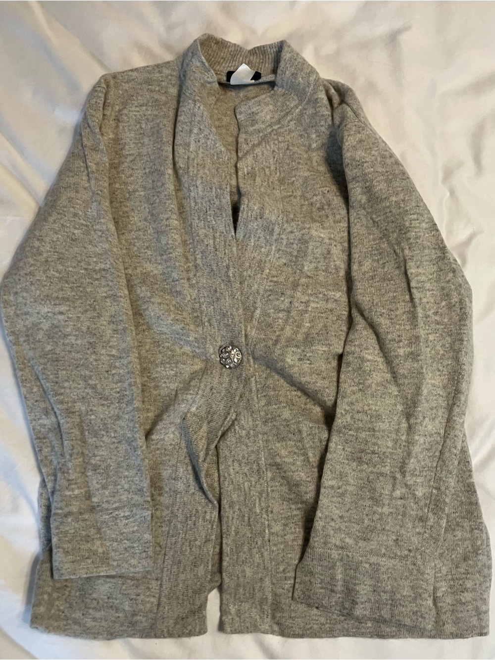J. Crew Light Gray Knit Cardigan with Decorative Button